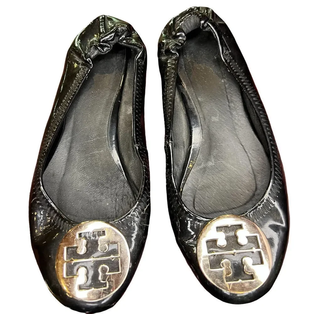 Tory Burch Black Reva Logo Ballet Flat Size 36
